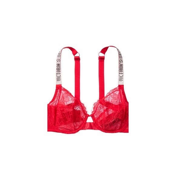 Very Sexy “The fabulous line” full coverage rhinestone strap lace bra. Red or Bl - Picture 6 of 16